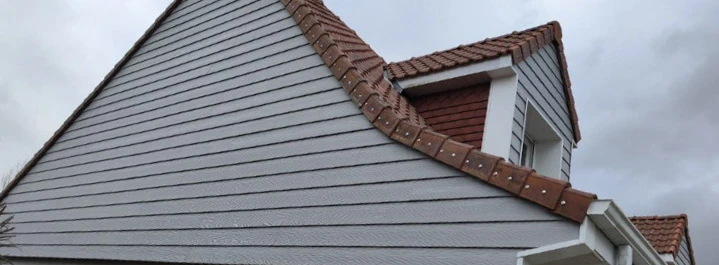 Maison moderne à deux niveaux avec bardage bois vertical, située dans un quartier résidentiel